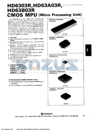 HD63A03RL datasheet - 1.5MHz CMOS micro processing unit (MPU)