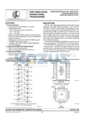 IDT74FCT2645ATQB datasheet - Fast CMOS octal biditectional transceivers