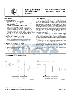 IDT54FCT16373ATEB datasheet - Fast CMOS 16-bit transparent latche