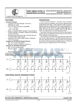 IDT54FCT2374CTPY datasheet - Fast CMOS octal D register (3-state)