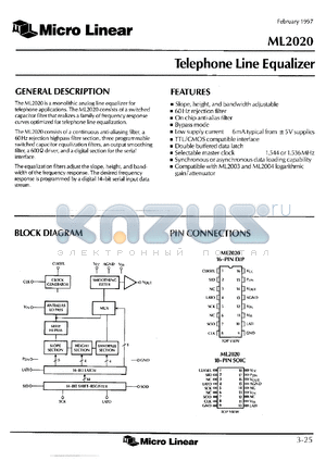 ML2020CS datasheet - Telephone line equalizer