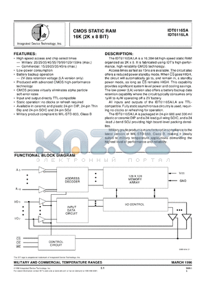 IDT6116LA15P datasheet - CMOS static RAM 16K (2K x 8 bit)