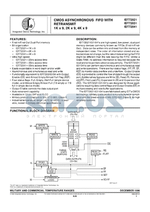 IDT72031L25GB datasheet - CMOS asynchronous FIFO with retransmit 1K x 9,2K x 9,4K x 9