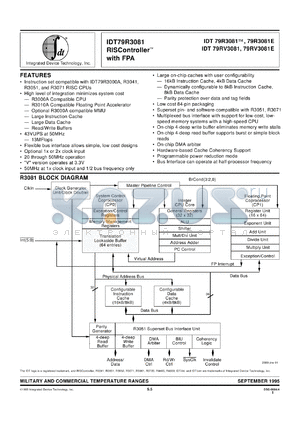 IDT79RV3081E33FDB datasheet - RIScontroller with FPA