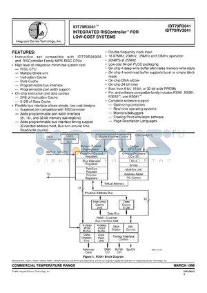 IDT79RV304133J datasheet - Integrated RIScontroller for low-cost systems