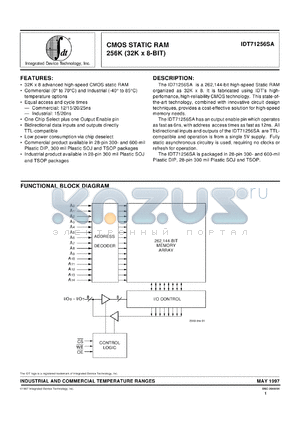 IDT71256SA15PZI datasheet - CMOS static RAM 256K (32K x 8-bit)