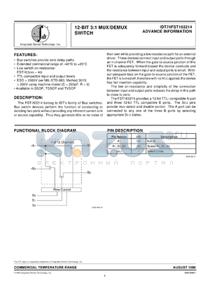 IDT74FST16163214PF datasheet - 12-bit 3:1 mux/delux switch