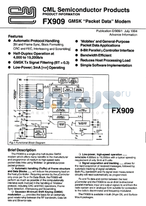 FX909J datasheet - GMSK Packet data modem