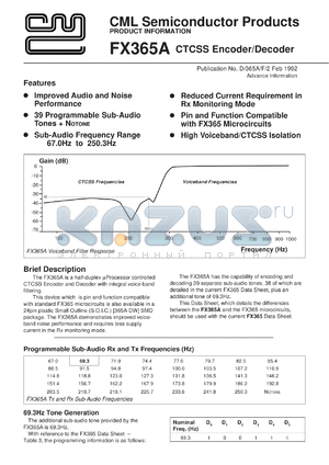 FX365AJ datasheet - CTCSS encoder/decoder