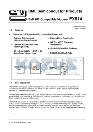 FX614P3 datasheet - Bell 202 compatible modem