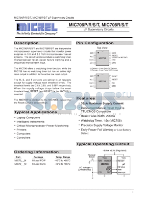 MIC706TN datasheet - MIC708R/S/T µP Supervisory Circuits