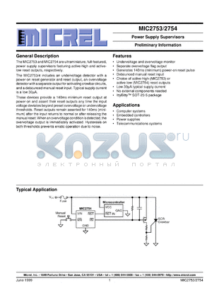 MIC2753-RBM5UDR datasheet - Power Supply Supervisors