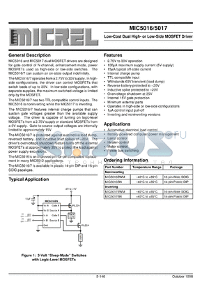 MIC5017 datasheet - Low-Cost Dual High- or Low-Side MOSFET Driver