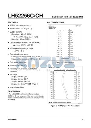 LH52256C-70LL datasheet - CMOS 256K (32K x 8) static RAM