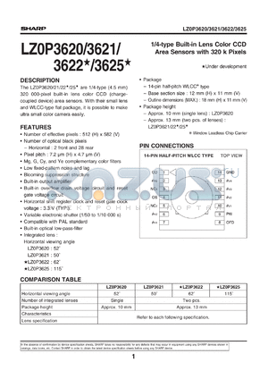 LZ0P3625 datasheet - 1/4-type built-in lens color CCD area sensor with 320K pixels