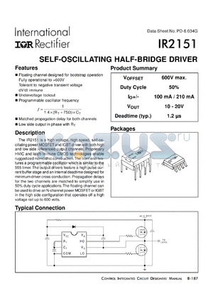 IR2151S datasheet - Self-oscillating half-bridge driver