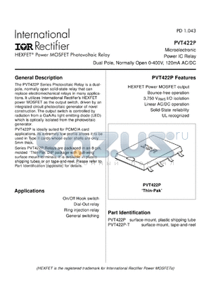 PVT422P-T datasheet - HEXFET power MOSFET photovoltaic relay