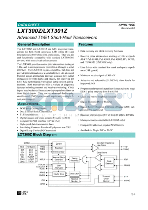 LXT300ZPE datasheet - Short/Haul transceiver