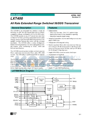 LXT400PE datasheet - Switched 56/DDS transceiver
