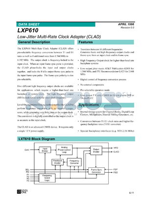 LXP610PE datasheet - Low-jitter multi-rate clock adapter