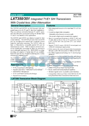 LXT350PE datasheet - Integrated T1/E1 S/H transceiver with crystal-less jitter attenuation