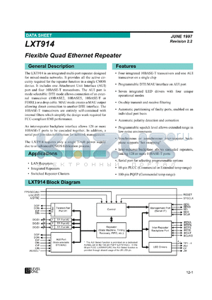 LXT914PE datasheet - Flexible quad ethernet repeater