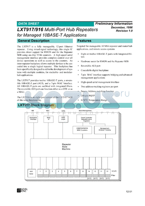 LXT917QC datasheet - Multi-port hub repeater for managed 10BASE-T applications