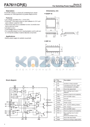 FA7611CE datasheet - Bipolar IC for switching power supply control