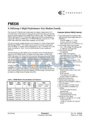 FM336-D datasheet - V.34/Group 3 high performance fax Modem family