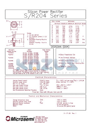 1N1206 datasheet - Standard Rectifier (trr more than 500ns)