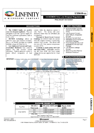 LX8610-00CST datasheet - Low Drop Out Regulator - Positive Adjustable