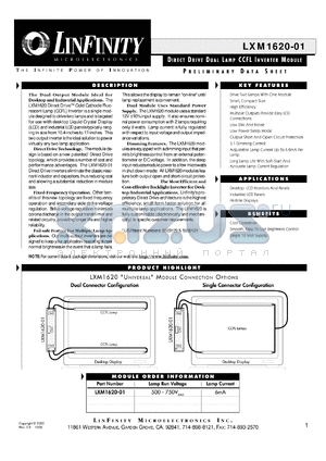 LXM1620-02 datasheet - CCFL Inverter Module - Dual Lamp