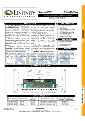 LXM1622-05-02 datasheet - CCFL Inverter Module - Dual Lamp