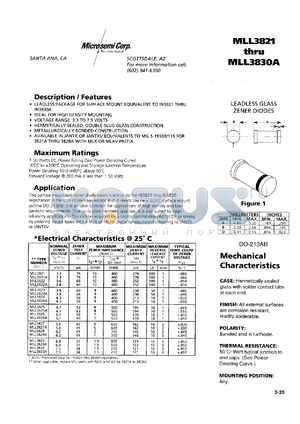 MLL3821-1 datasheet - Zener Voltage Regulator Diode