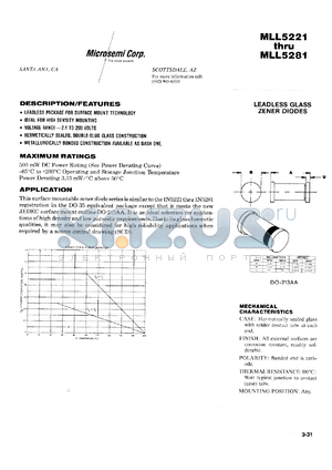 MLL5243B datasheet - Zener Voltage Regulator Diode