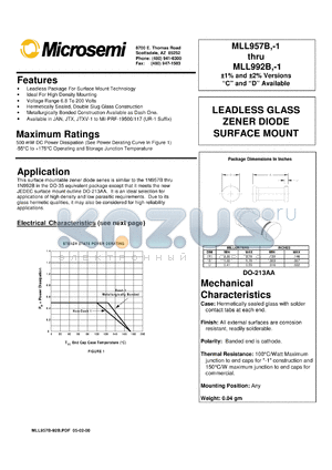 MLL963B-1 datasheet - Zener Voltage Regulator Diode