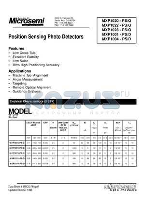 MXP1001PS/D datasheet - Photovoltaic Detectors