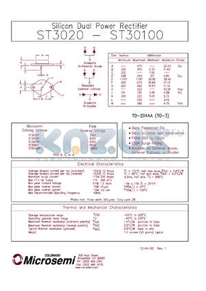 ST3060 datasheet - Standard Rectifier (trr more than 500ns)