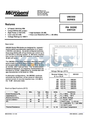 UM2301S datasheet - PIN Diode