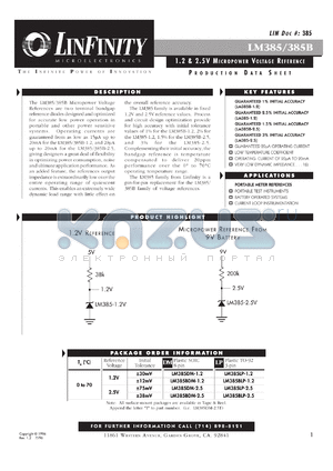 LM385-2.5LP datasheet - Voltage Reference - Micropower