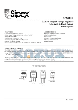 SPX2810AT datasheet - 1A Low dropout voltage regulator adjustable & fixed output,fast response