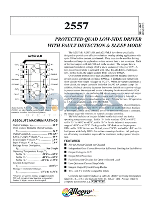 A2557ELB datasheet - Protected quad low-side driver with fault detection & sleep mode