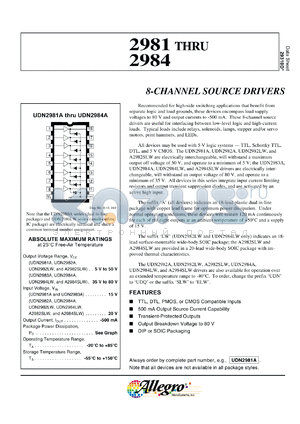 UDN2984LW datasheet - 8-channel source drivers