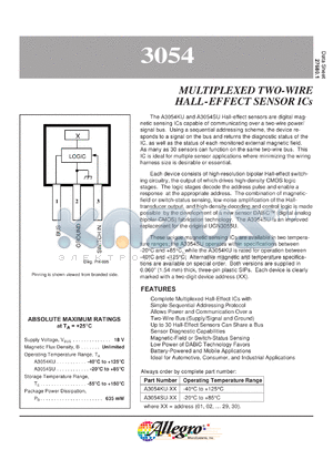 A3054KU-03 datasheet - Multiplexed two-wire hall-effect sensor ICs