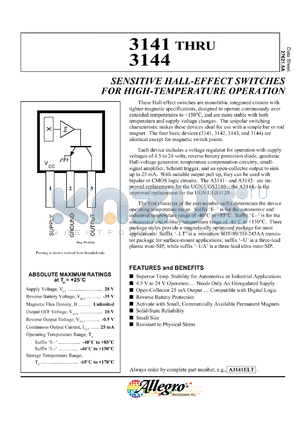 A3141EU datasheet - Sensitive hall-effect switche for high-temperature operation