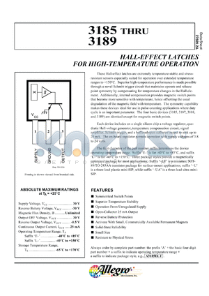 A3188EU datasheet - Hall-effect latche for high-temperature operation