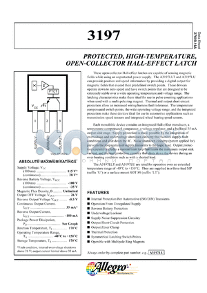 A3196LU datasheet - Protected, high-temperature, hall-effect latch with active pull-down