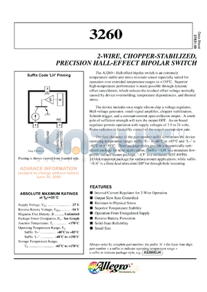 A3260ELH datasheet - 2-wire chopper-stabbilzed,precision hall-effect bipolar switch