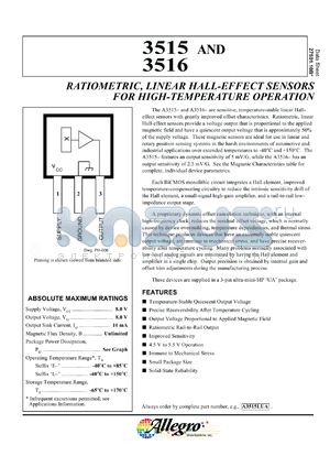 A3515EUA-TL datasheet - Ratiometric,linear hall-effect sensor for high-temperature operation