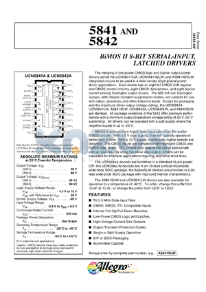 UCN5842SLW datasheet - BiMOS II 8-Bit serial-input, latched driver